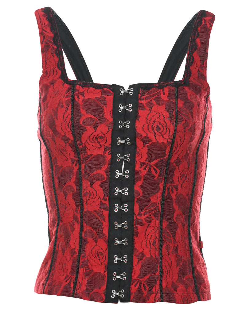Floral Print Y2K Style Lace Corset - S