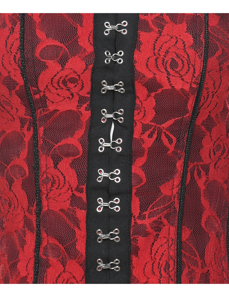 Floral Print Y2K Style Lace Corset - S