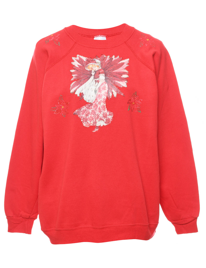 Floral Red Vintage Lady Design Sweatshirt - L