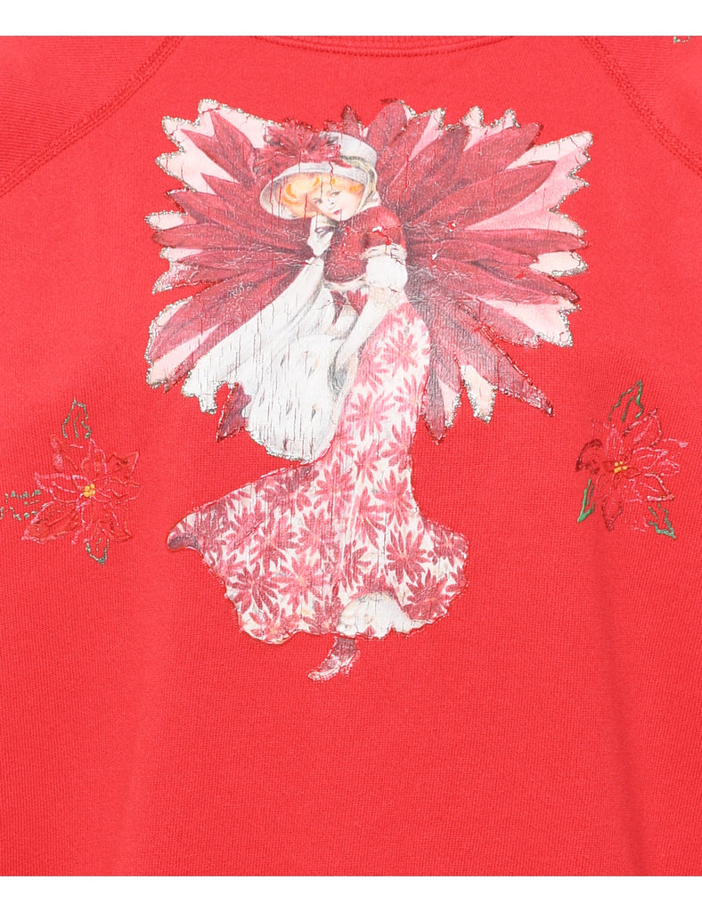 Floral Red Vintage Lady Design Sweatshirt - L