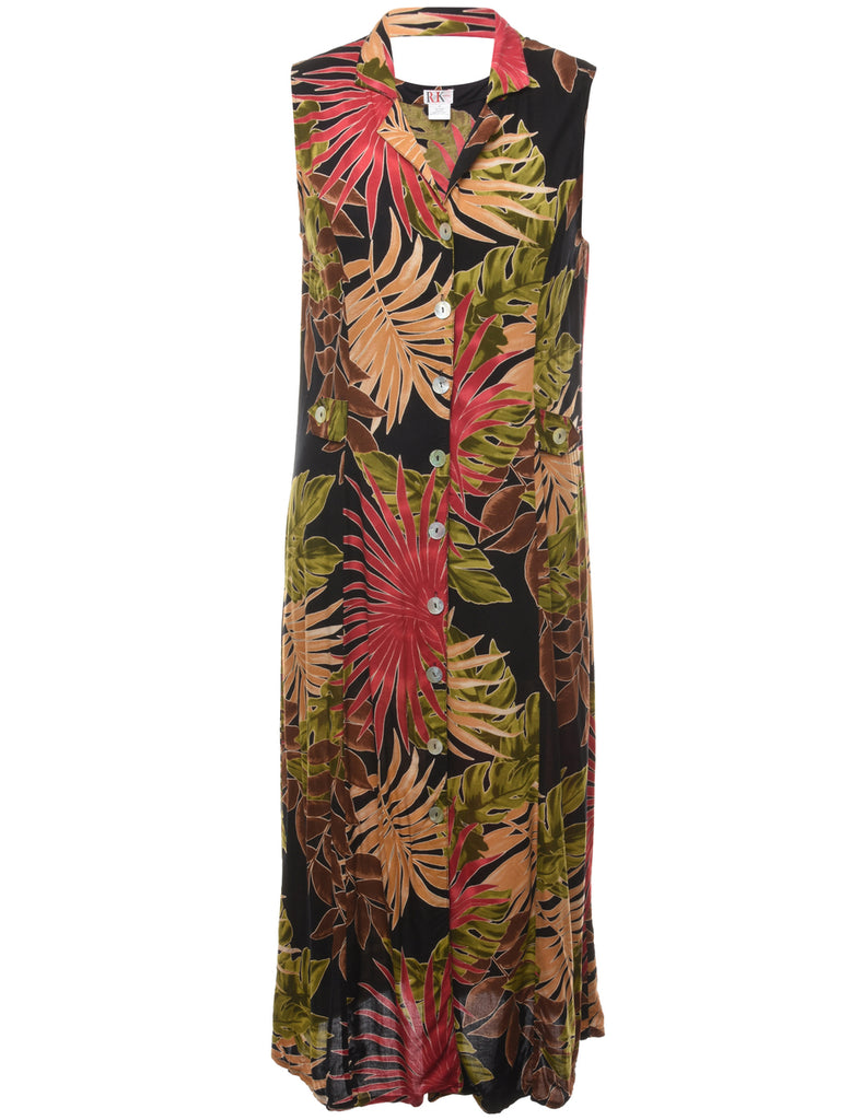 Foliage Print Maxi Dress - L