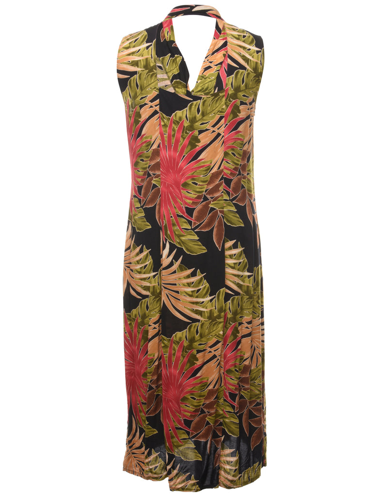 Foliage Print Maxi Dress - L
