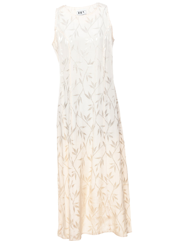 Foliage Print Off-White Metallic Evening Dress - M