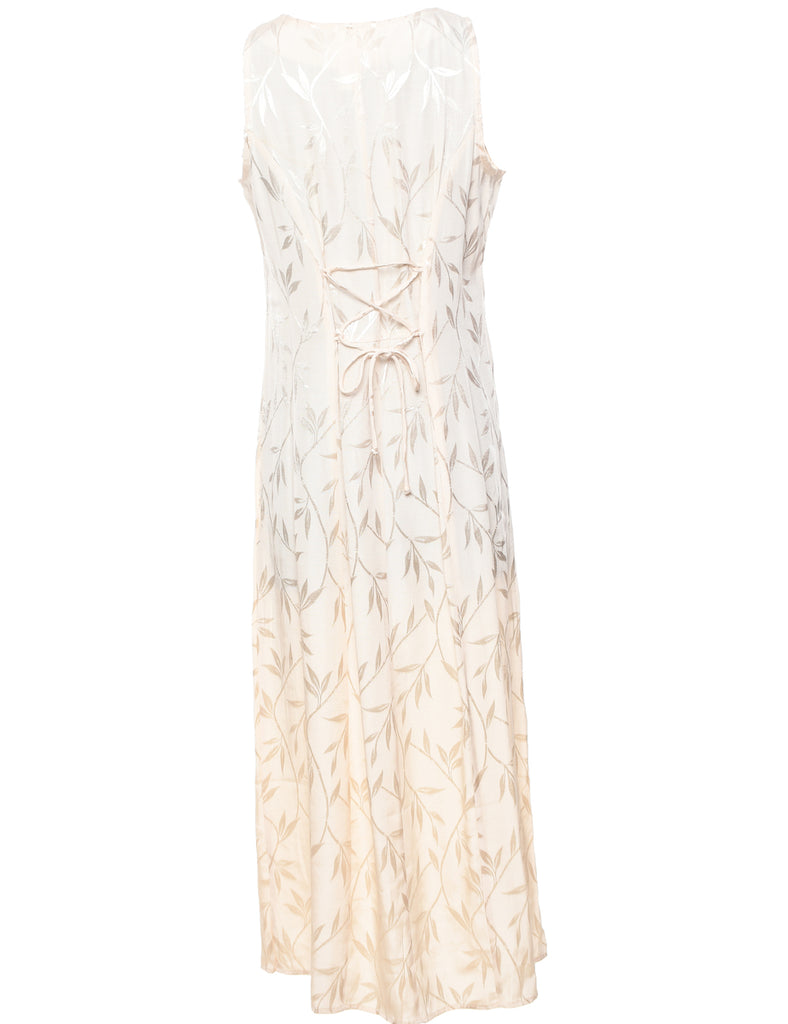 Foliage Print Off-White Metallic Evening Dress - M