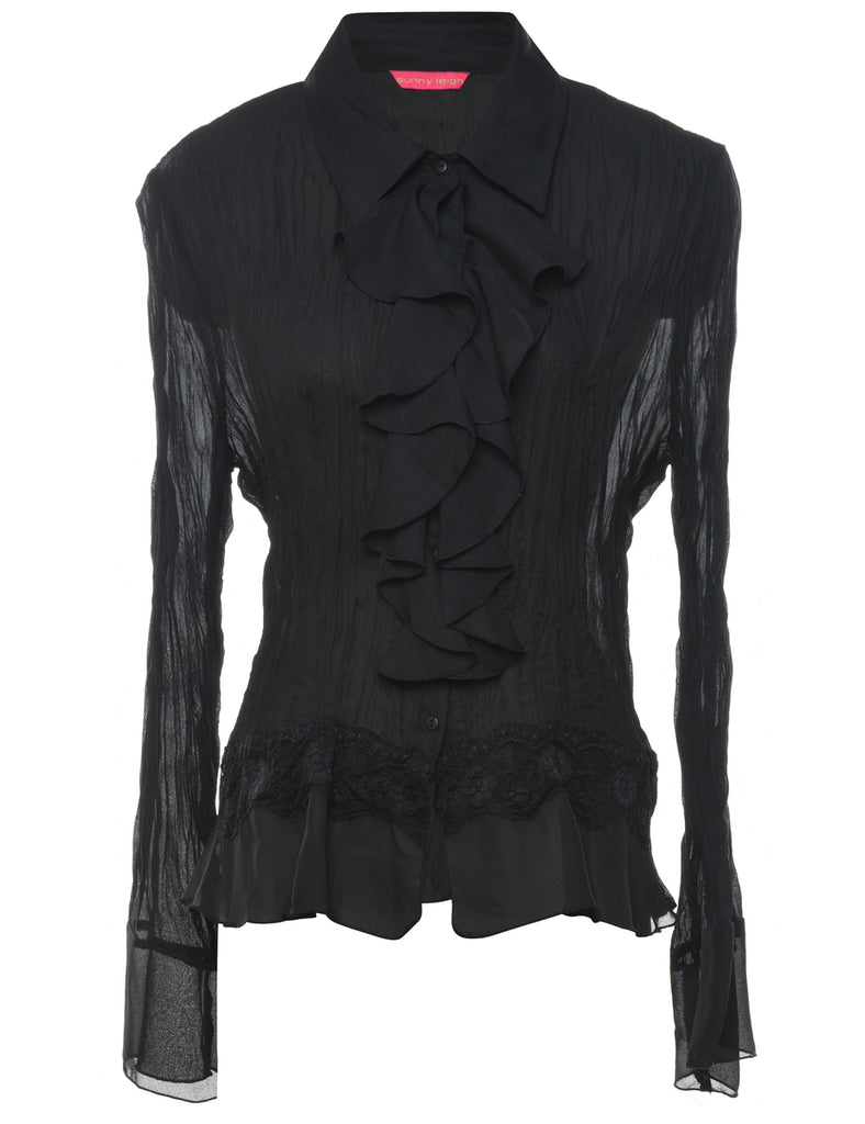 Frilly Black Sheer Evening Blouse - L