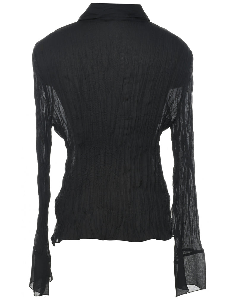 Frilly Black Sheer Evening Blouse - L