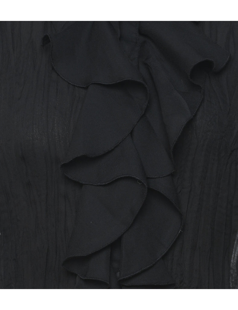 Frilly Black Sheer Evening Blouse - L
