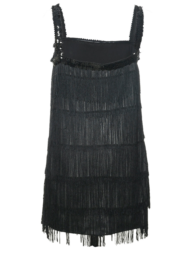 Fringed Black Dress - M