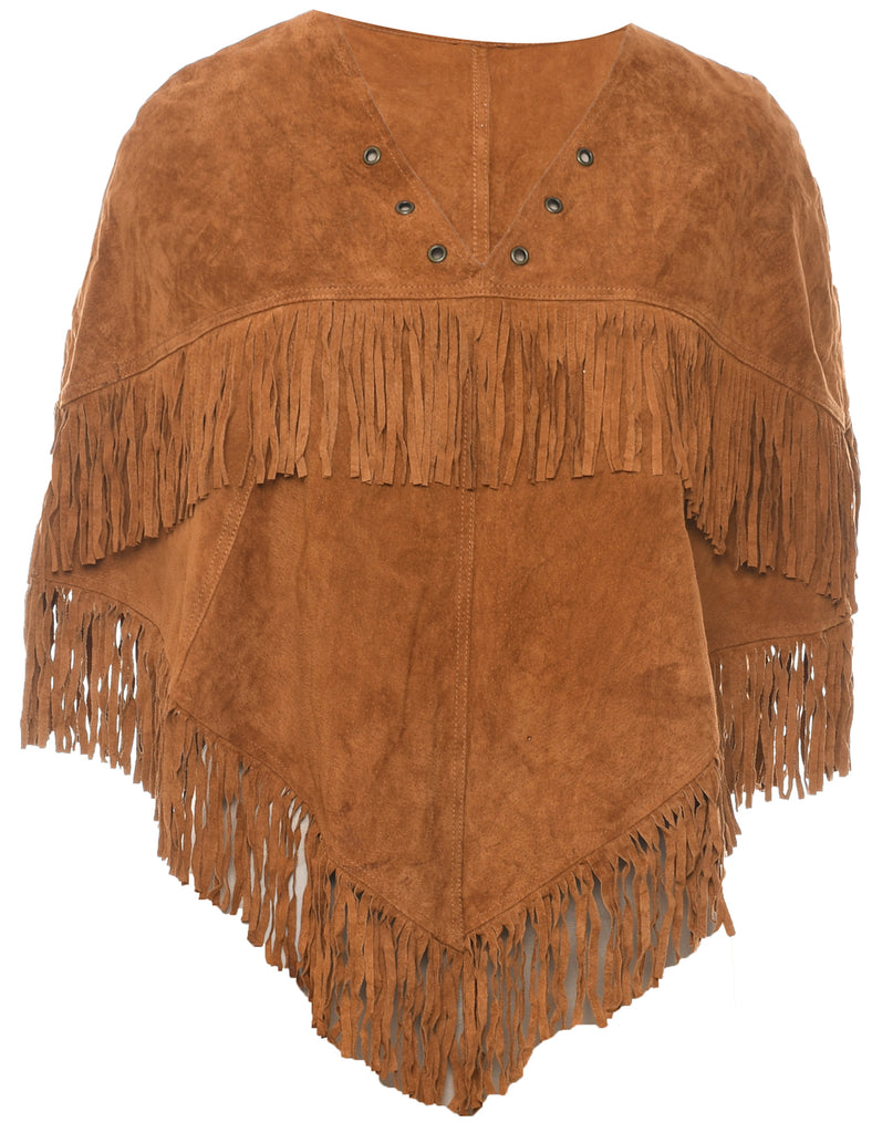 Fringed Brown Poncho - S