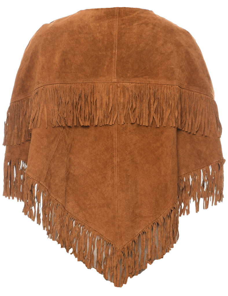 Fringed Brown Poncho - S