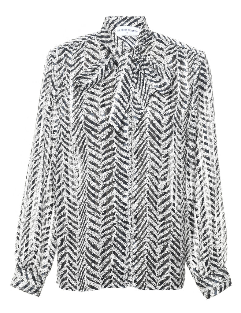 Geometric Pattern Pussy Bow Blouse - M