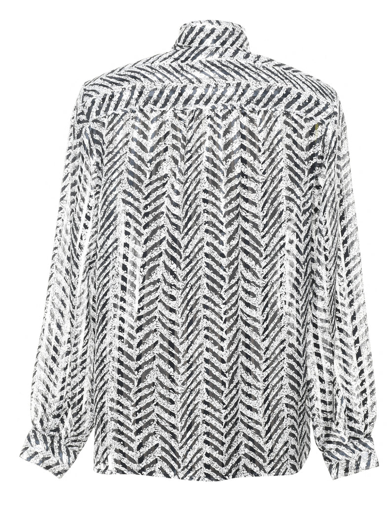 Geometric Pattern Pussy Bow Blouse - M