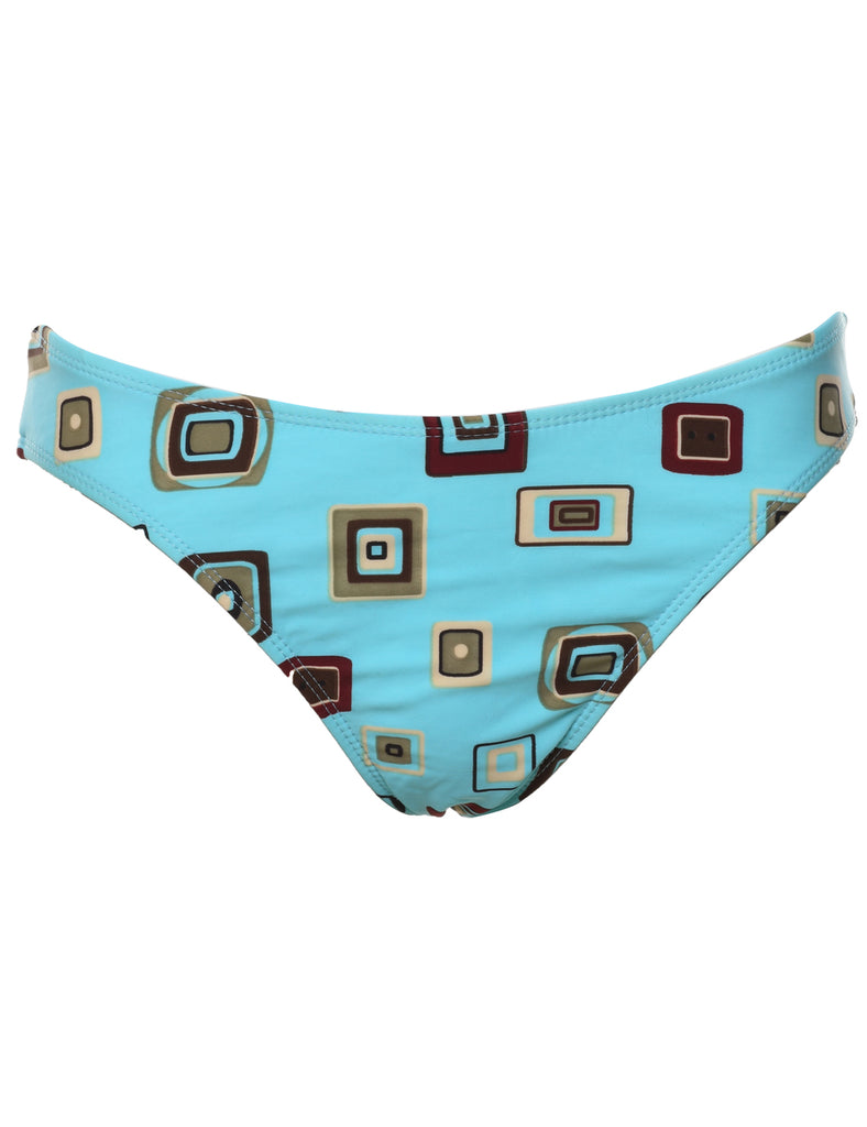 Geometric Print Light Blue & Light Brown Bikini Bottoms - M