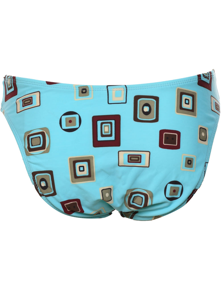 Geometric Print Light Blue & Light Brown Bikini Bottoms - M