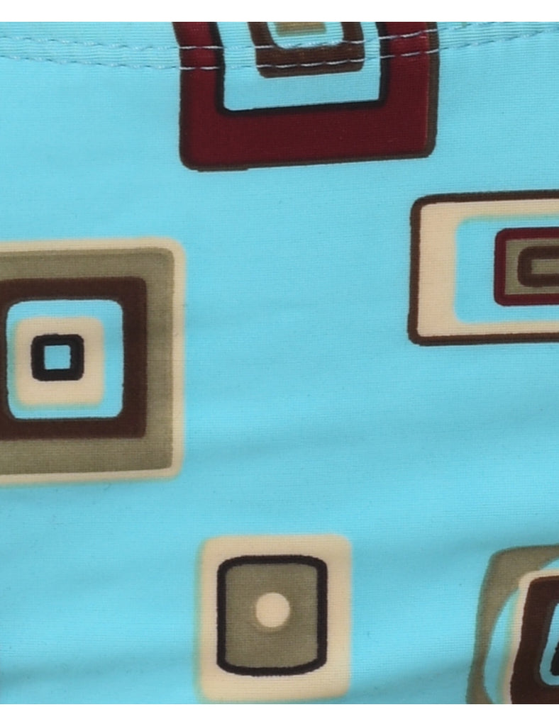 Geometric Print Light Blue & Light Brown Bikini Bottoms - M