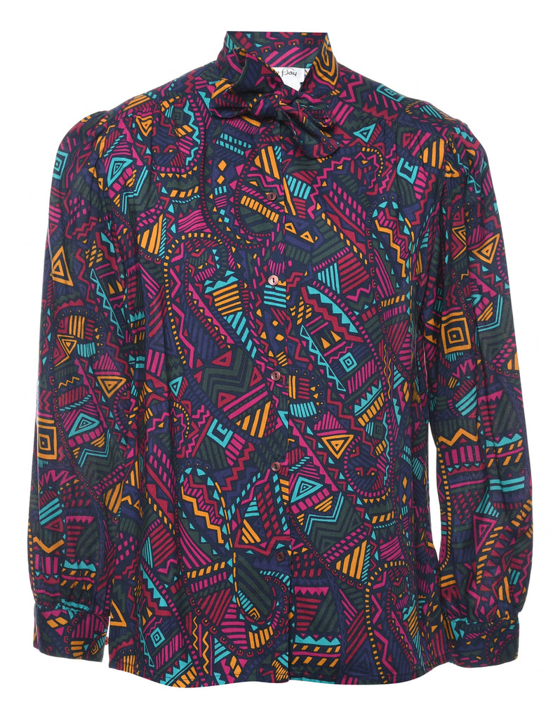 Geometric Pussy Bow Blouse - L