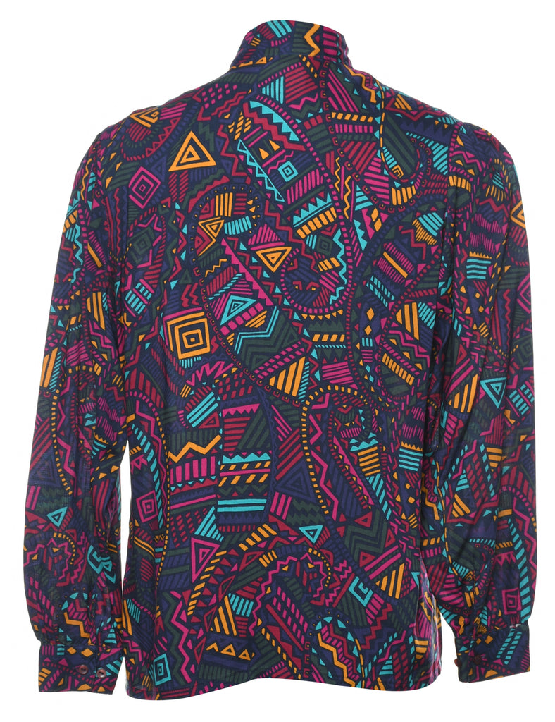 Geometric Pussy Bow Blouse - L