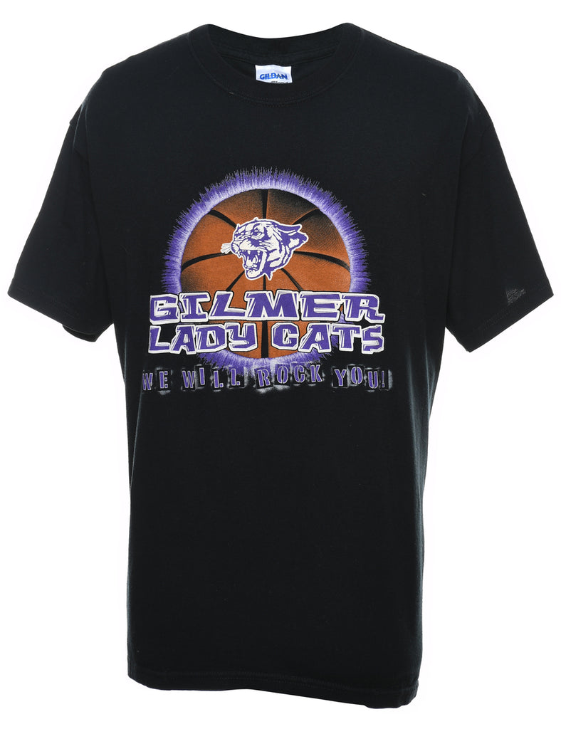 Gilmer Lady Cats Black & Purple Printed T-shirt - L