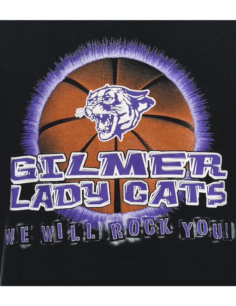 Gilmer Lady Cats Black & Purple Printed T-shirt - L