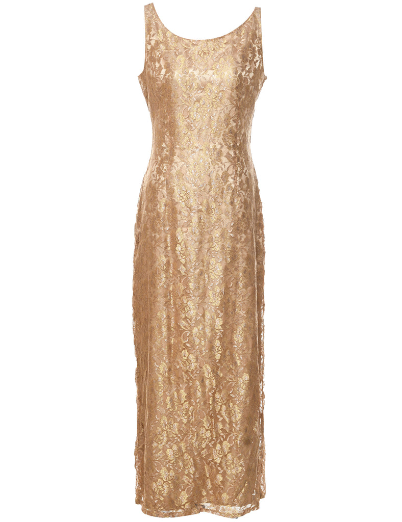 Gold Lace Evening Dress - M