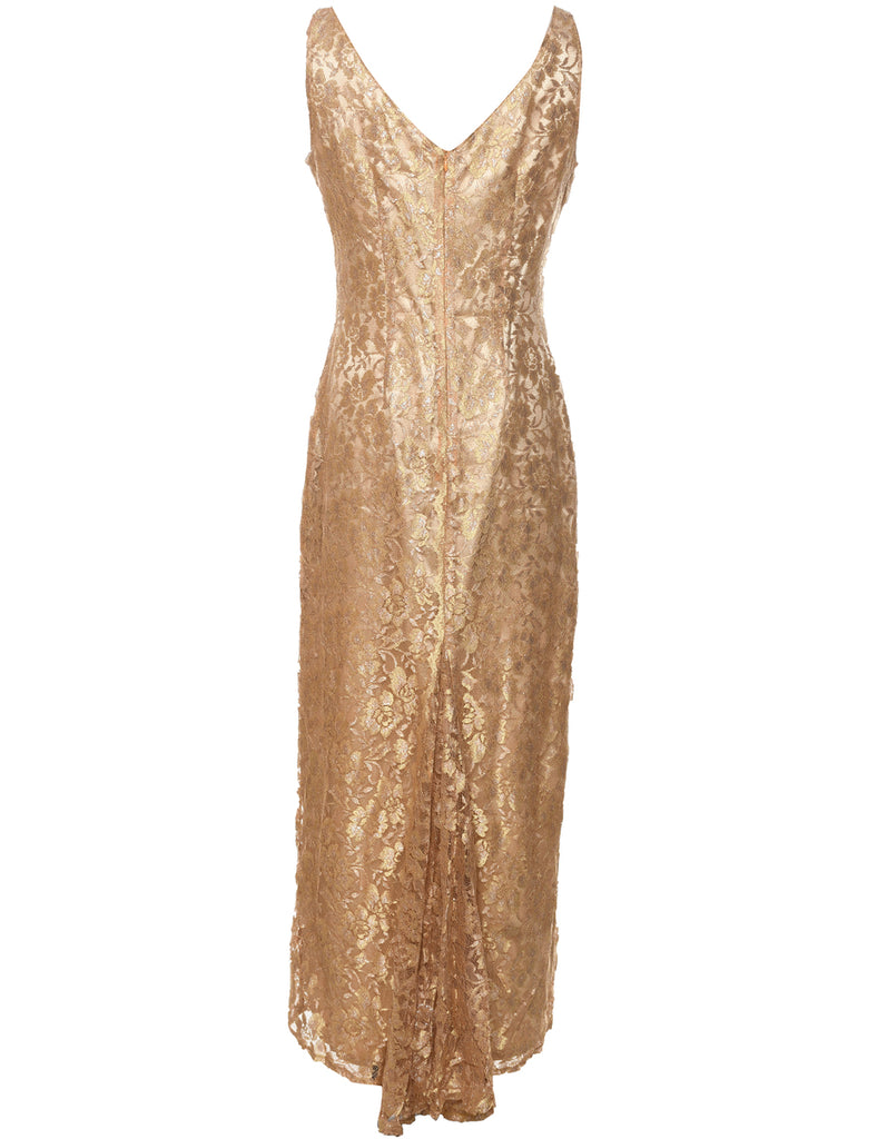 Gold Lace Evening Dress - M