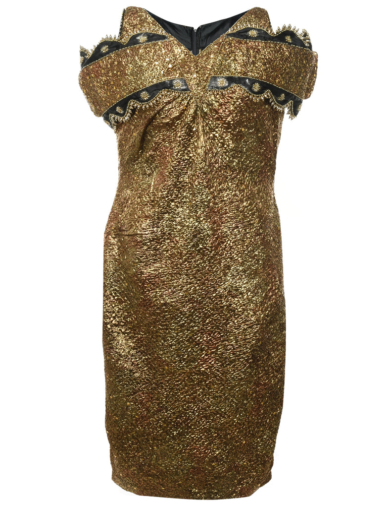 Gold Shiny Beaded Dress - M