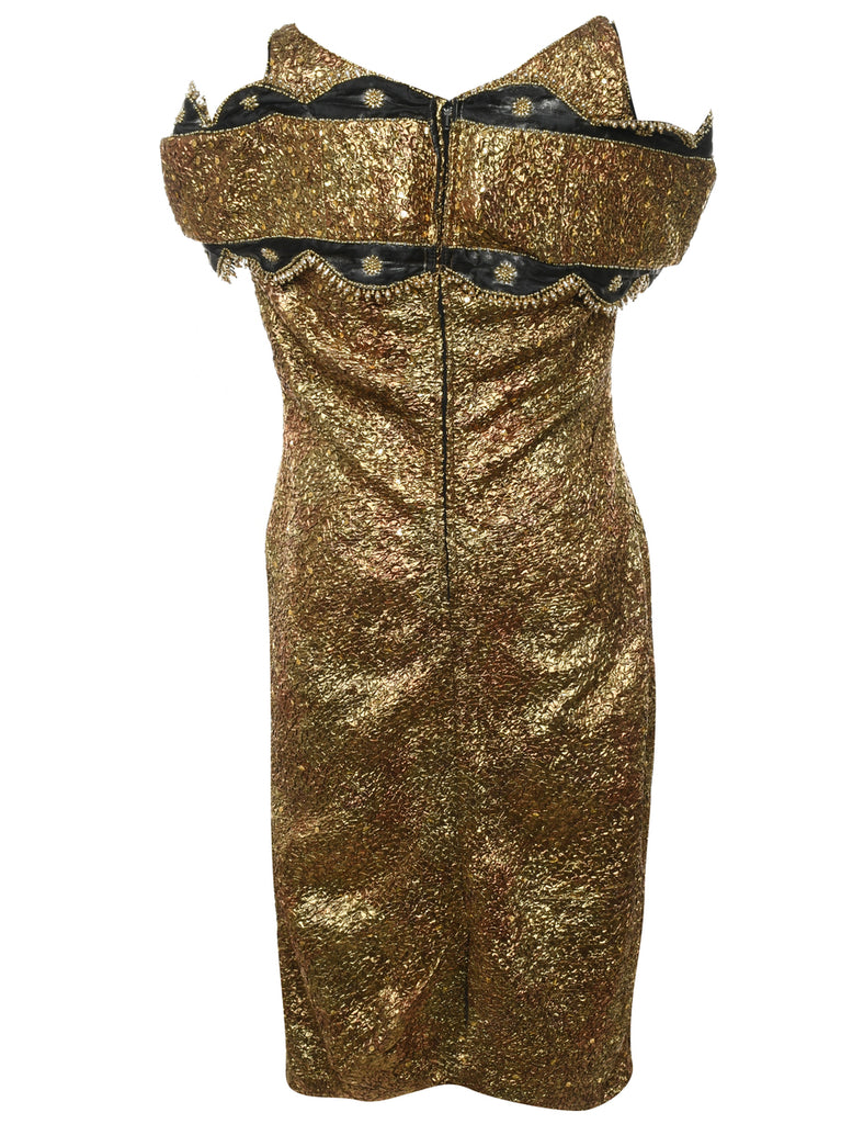 Gold Shiny Beaded Dress - M