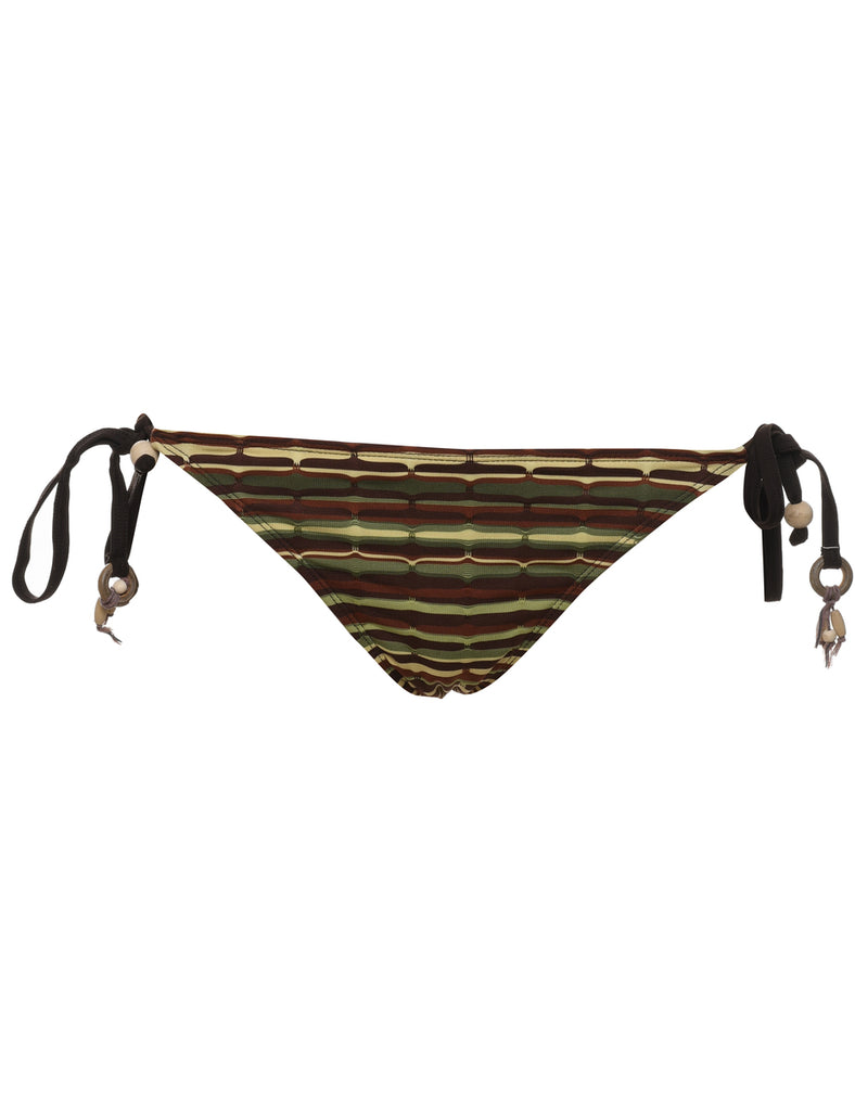 Green & Brown Striped Bikini Bottoms - M
