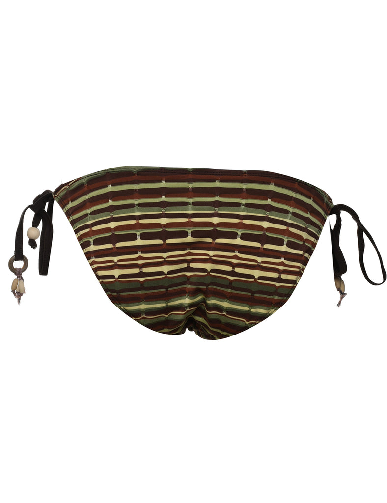 Green & Brown Striped Bikini Bottoms - M
