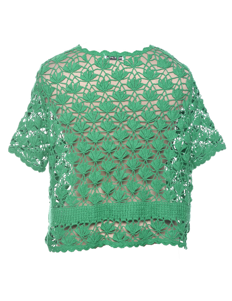 Green Crochet Cardigan - L