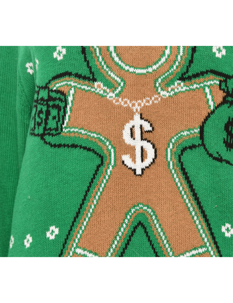 Green Gingerbread Christmas Jumper - M
