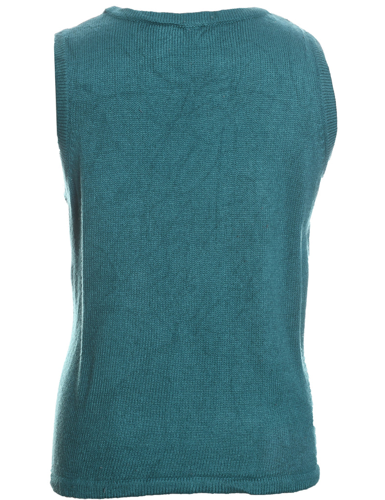 Green Knit Appliqued Christmas Vest - S