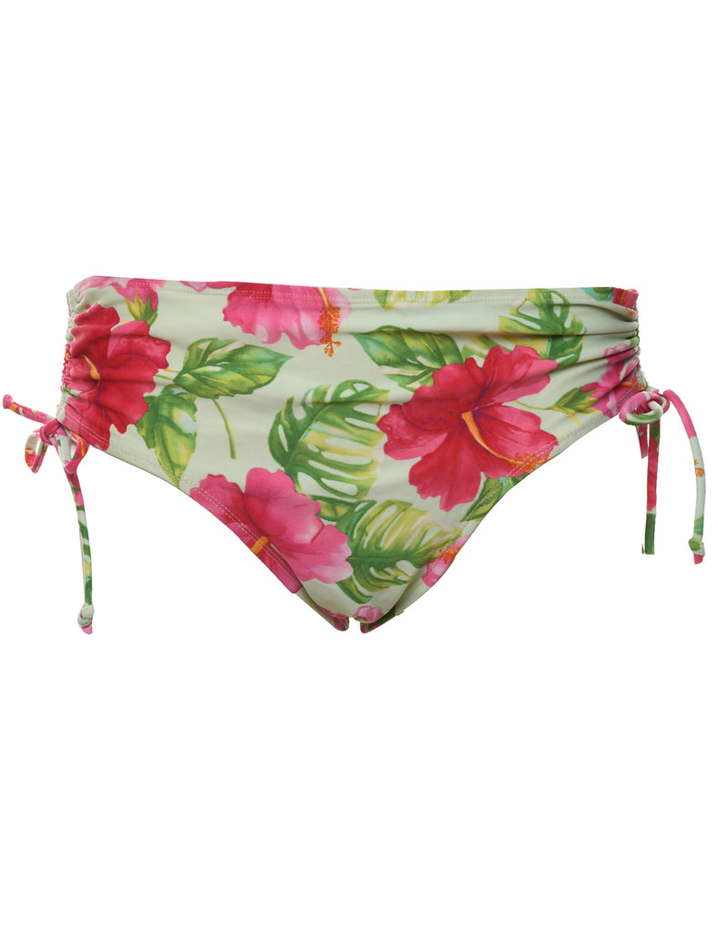 Green & Light Pink Floral Bikini Bottoms - M
