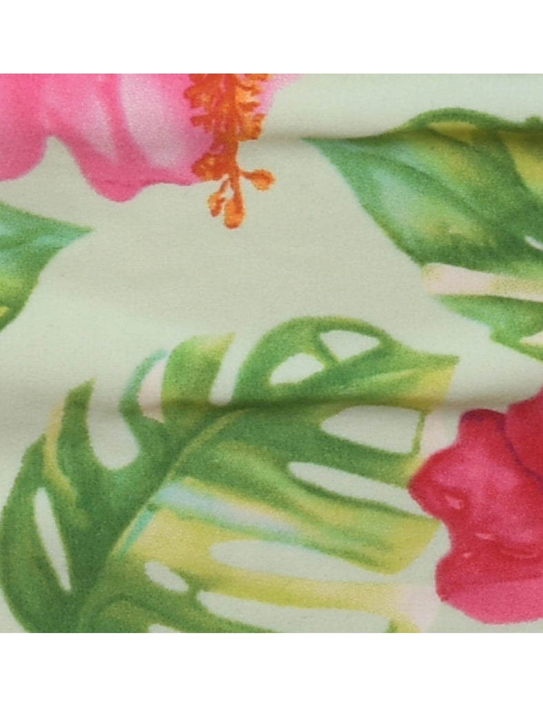 Green & Light Pink Floral Bikini Bottoms - M