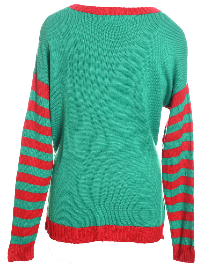 Green & Red Pug Design Christmas Jumper - L