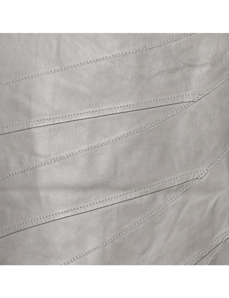 Grey Leather Skirt - M