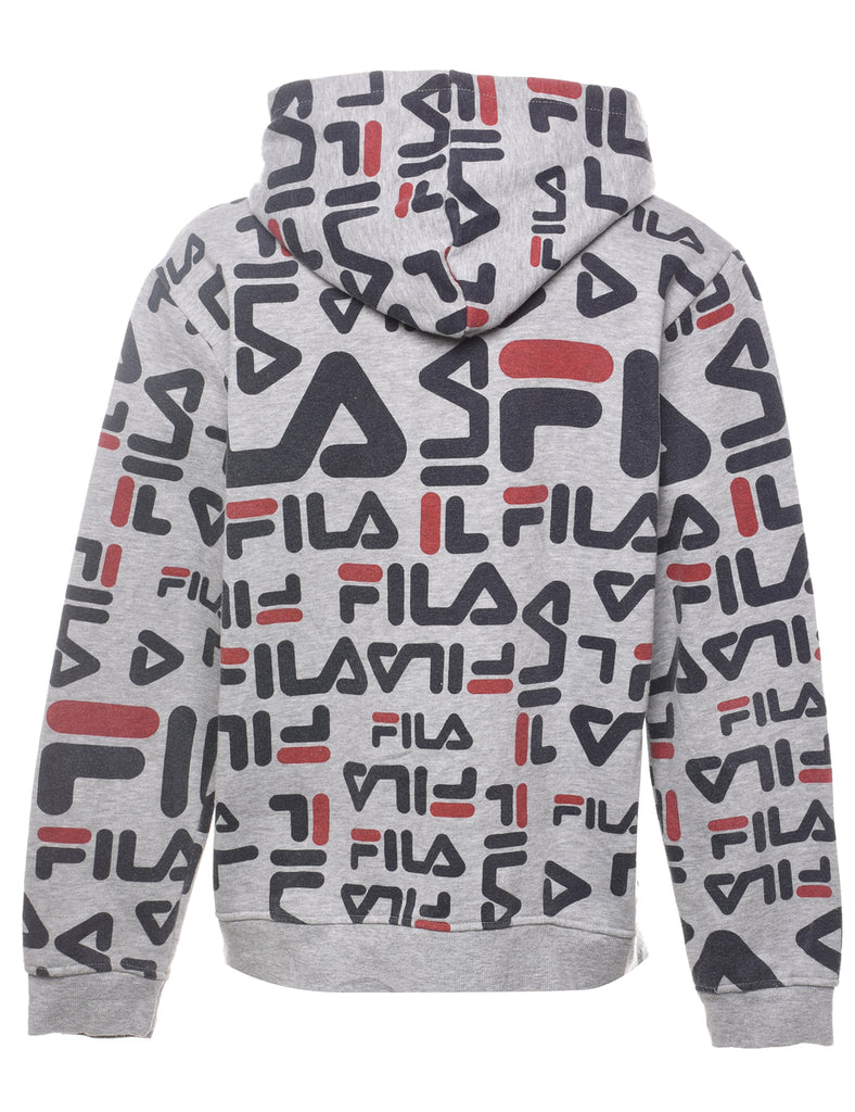 Grey, Navy & Red Spell-Out Fila Hoodie - XXL