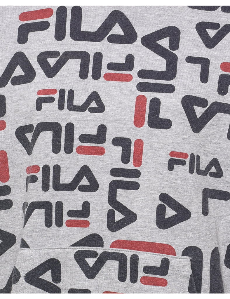 Grey, Navy & Red Spell-Out Fila Hoodie - XXL