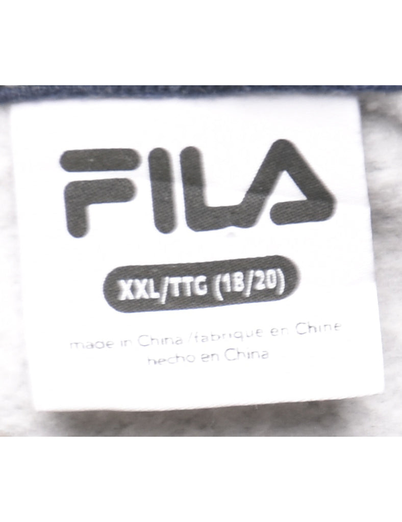 Grey, Navy & Red Spell-Out Fila Hoodie - XXL