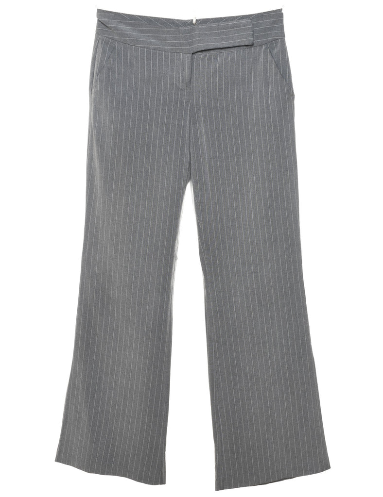 Grey Pinstriped Flared Y2K Trousers - W30 L32