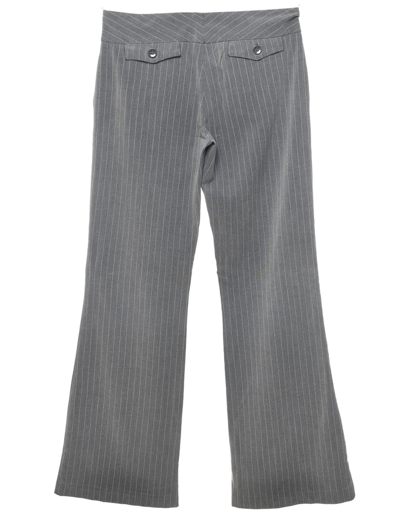 Grey Pinstriped Flared Y2K Trousers - W30 L32