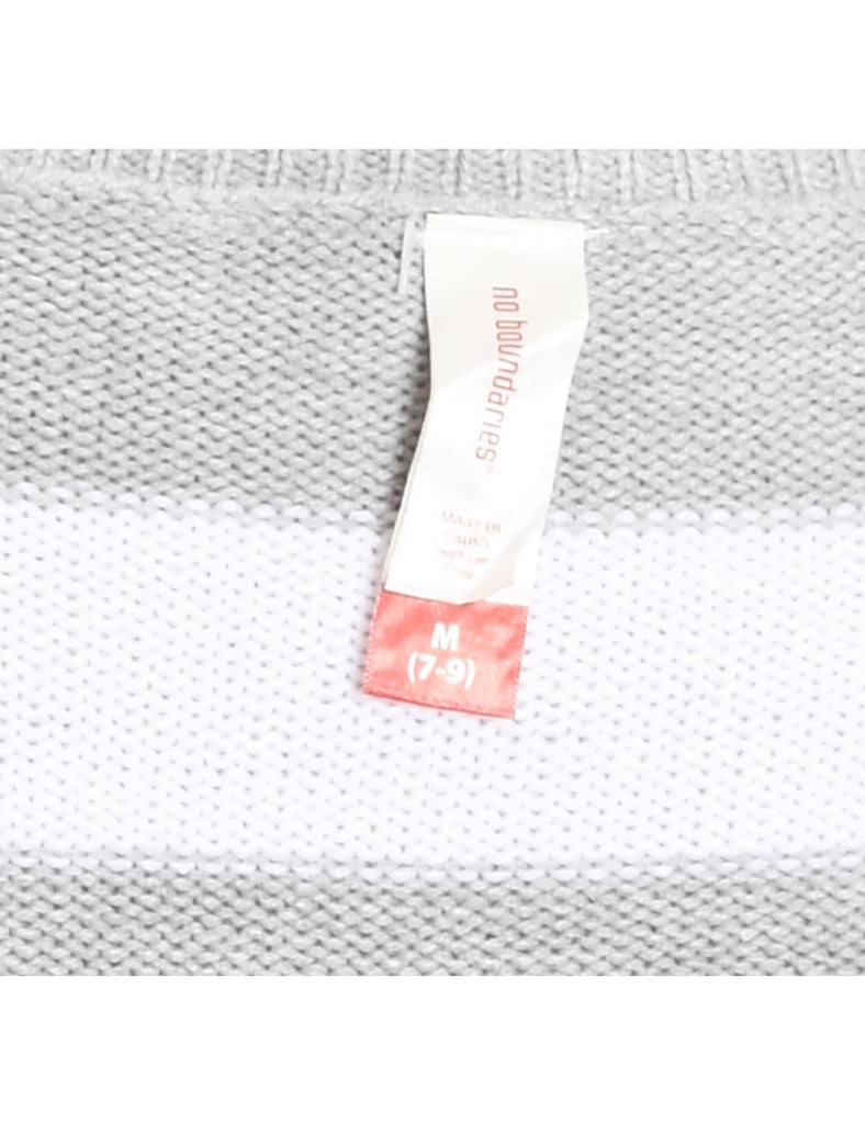 Grey, Red & White Penguin Design Knit Christmas Jumper - M