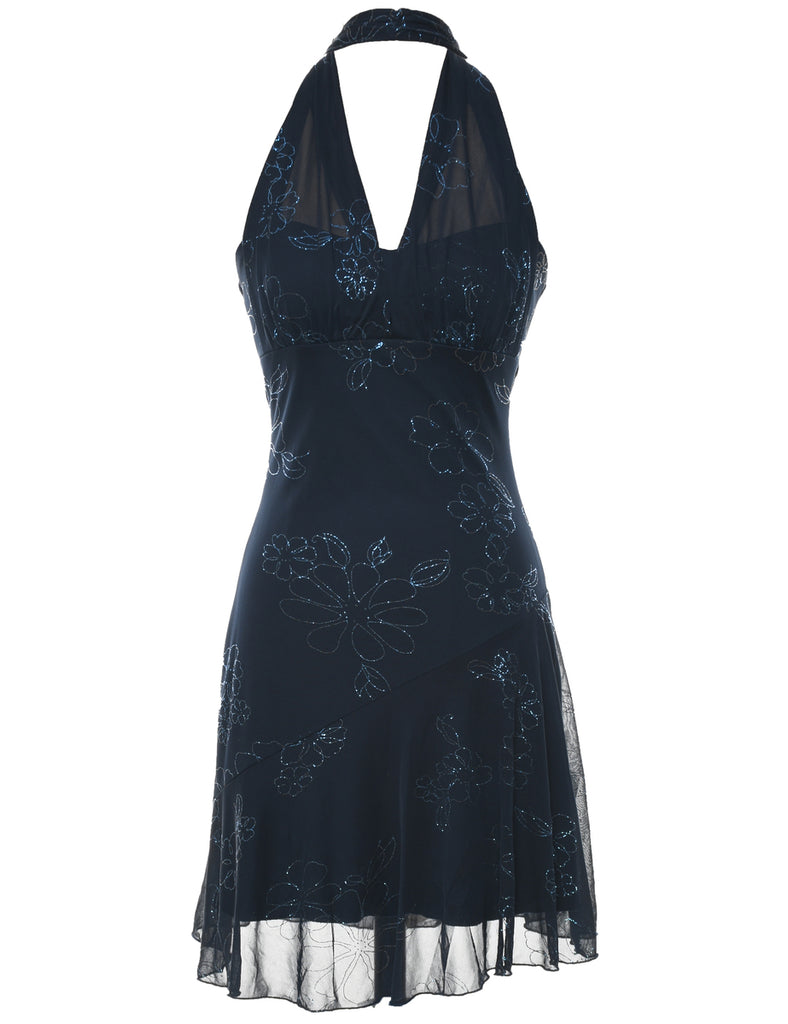 Halterneck Navy Lace Evening Dress  - XS