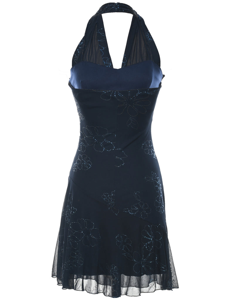 Halterneck Navy Lace Evening Dress  - XS