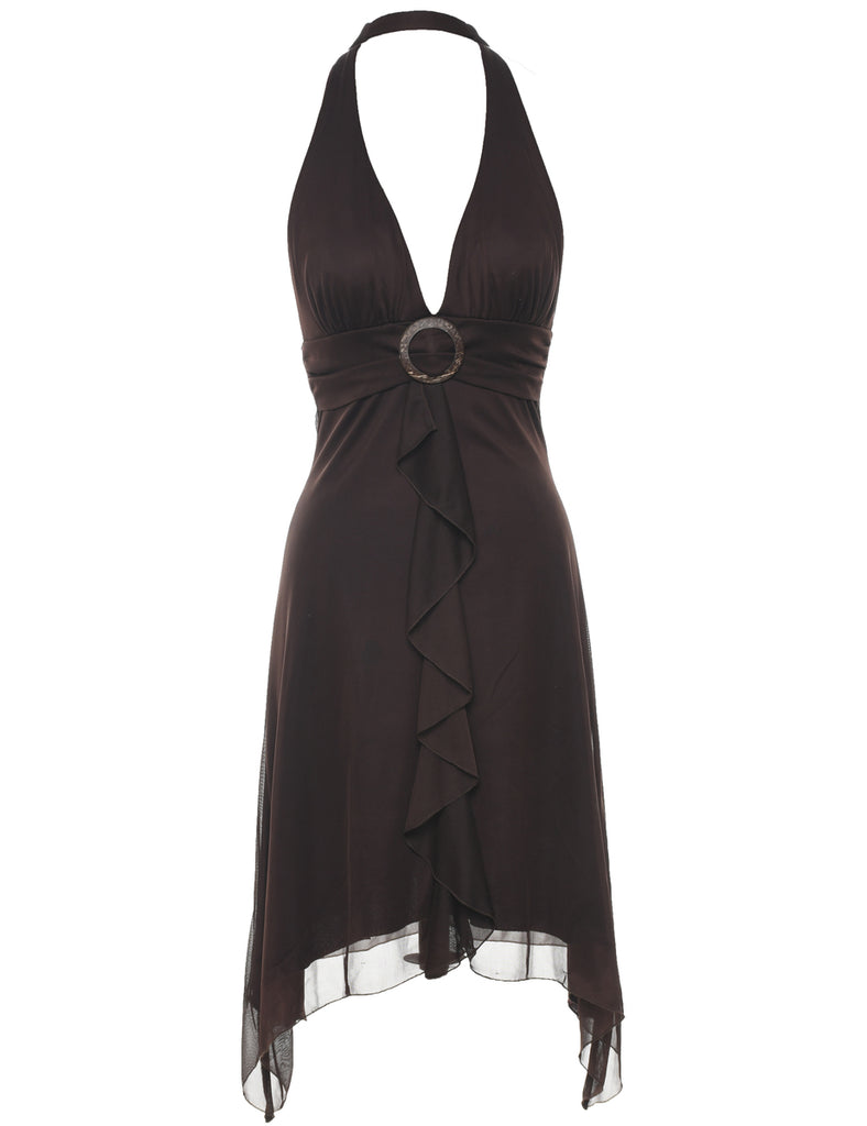 Halterneck Y2K Brown Evening Dress - XS