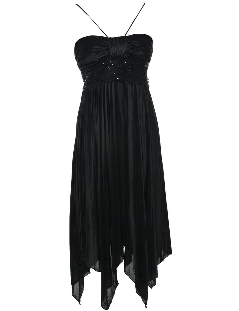 Handkerchief Hem Black Evening Dress - S