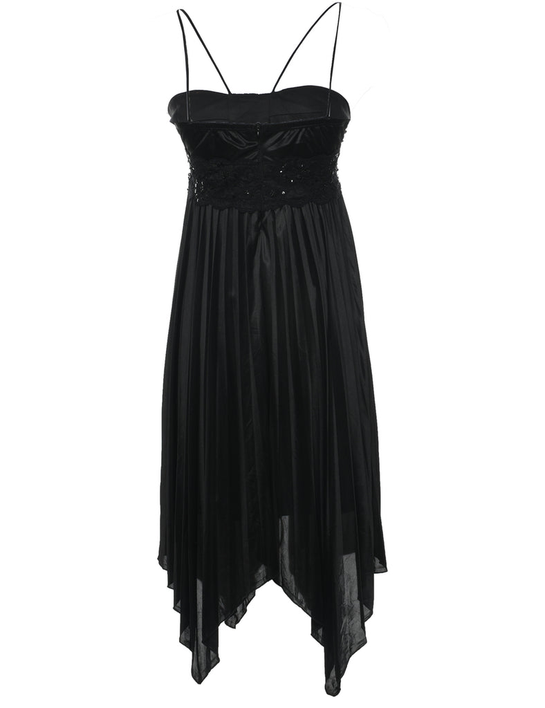 Handkerchief Hem Black Evening Dress - S