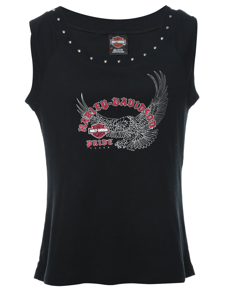 Harley Davidson Black & Red Y2K Embellished Vest - M