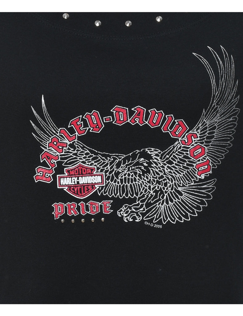 Harley Davidson Black & Red Y2K Embellished Vest - M