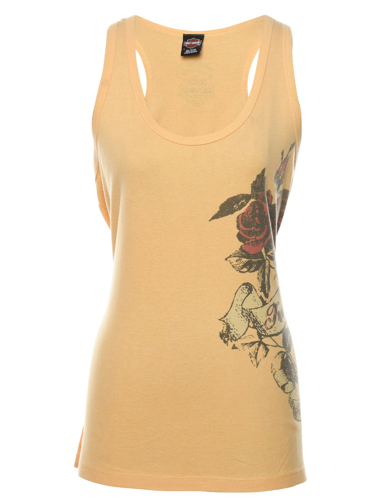 Harley Davidson Floral Print Yellow Y2K Vest - M